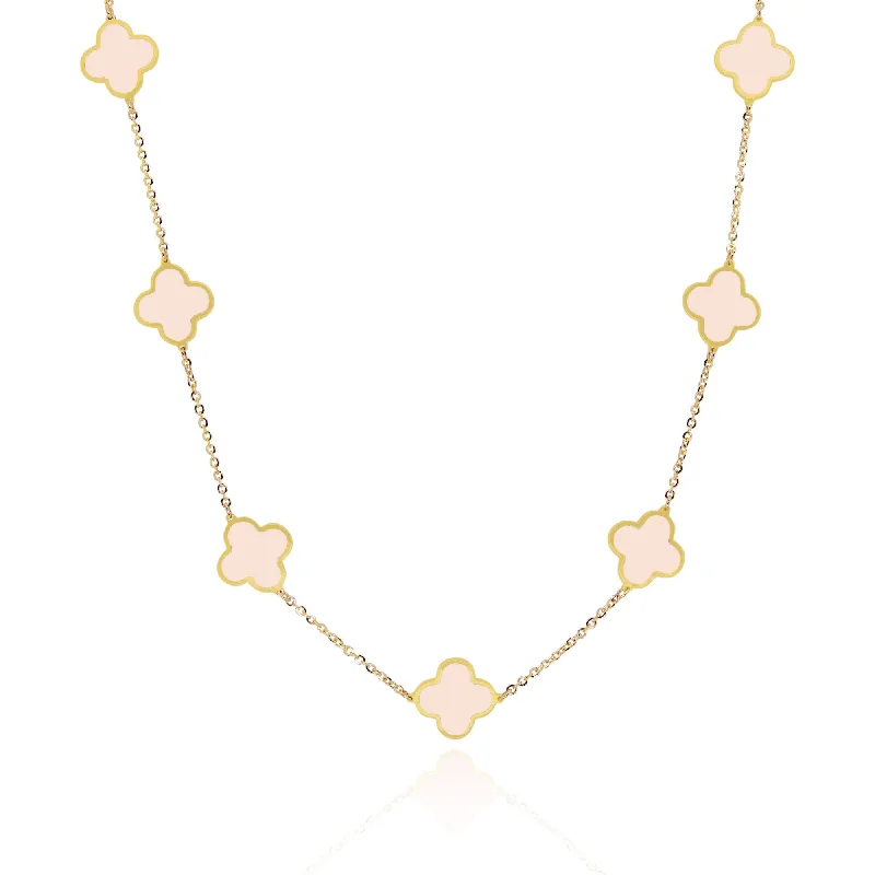 Luxury Meets Affordability – Jewelry Sale Live Now Small Pink Pearl Clover Necklace
