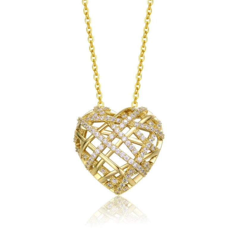 Shop Dazzling Jewelry With Special Promotional Discounts Sterling Silver 14k Yellow Gold Plated with Cubic Zirconia Knotted Ribbon 3D Puffed Heart Pendant Necklace Shop Dazzling Jewelry With Special Promotional Discounts Sterling Silver 14k Yellow Gold Plated with Cubic Zirconia Knotted Ribbon 3D Puffed Heart Pendant Necklace