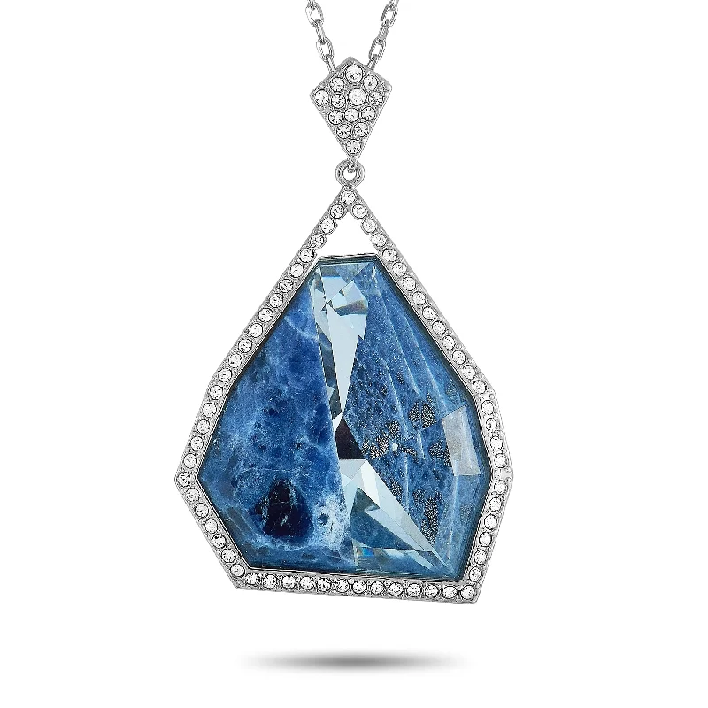 Modern Statement Jewelry For Bold Styling Swarovski Rhodium-Plated Stainless Steel Blue and Clear Crystals Pendant Necklace Modern Statement Jewelry For Bold Styling Swarovski Rhodium-Plated Stainless Steel Blue and Clear Crystals Pendant Necklace
