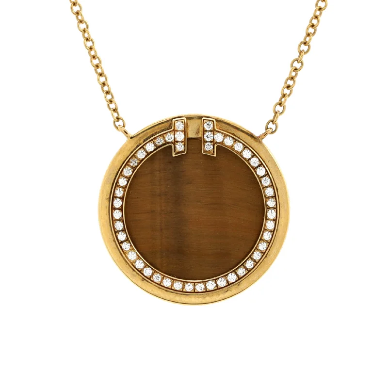 Unmissable Deals On Handmade Jewelry Collections T Circle Pendant Necklace 18K Yellow Gold and Tiger Eye and Diamonds