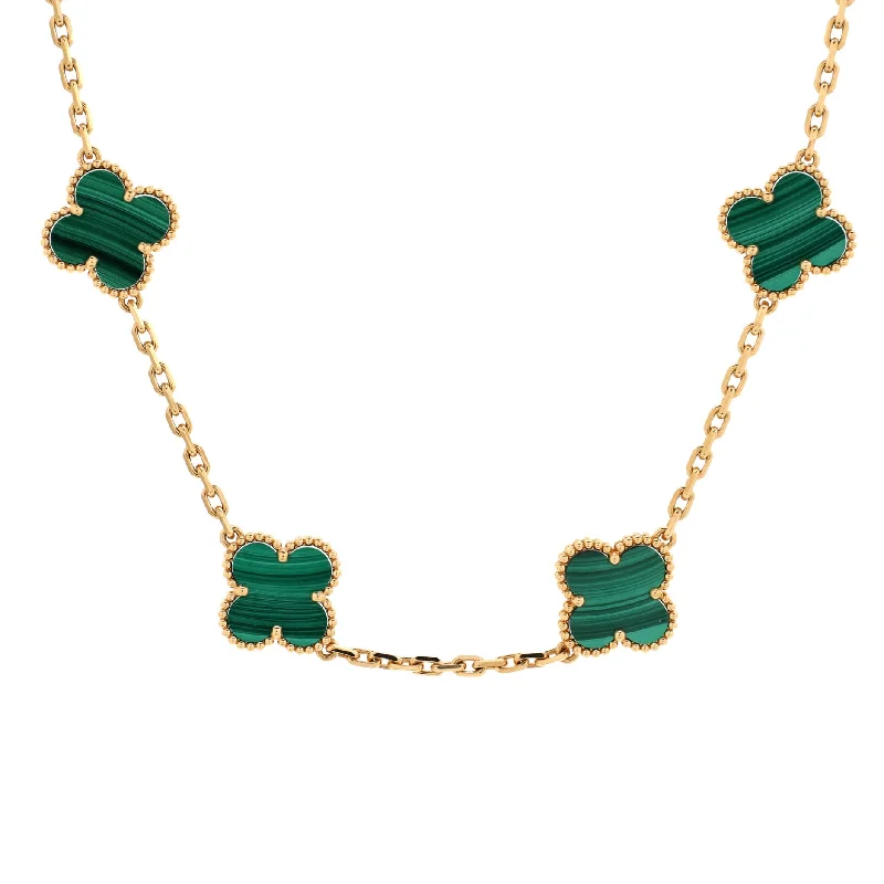 Gorgeous Jewelry, Limited-Time Savings Vintage Alhambra 10 Motifs Necklace 18K Yellow Gold and Malachite Gorgeous Jewelry, Limited-Time Savings Vintage Alhambra 10 Motifs Necklace 18K Yellow Gold and Malachite