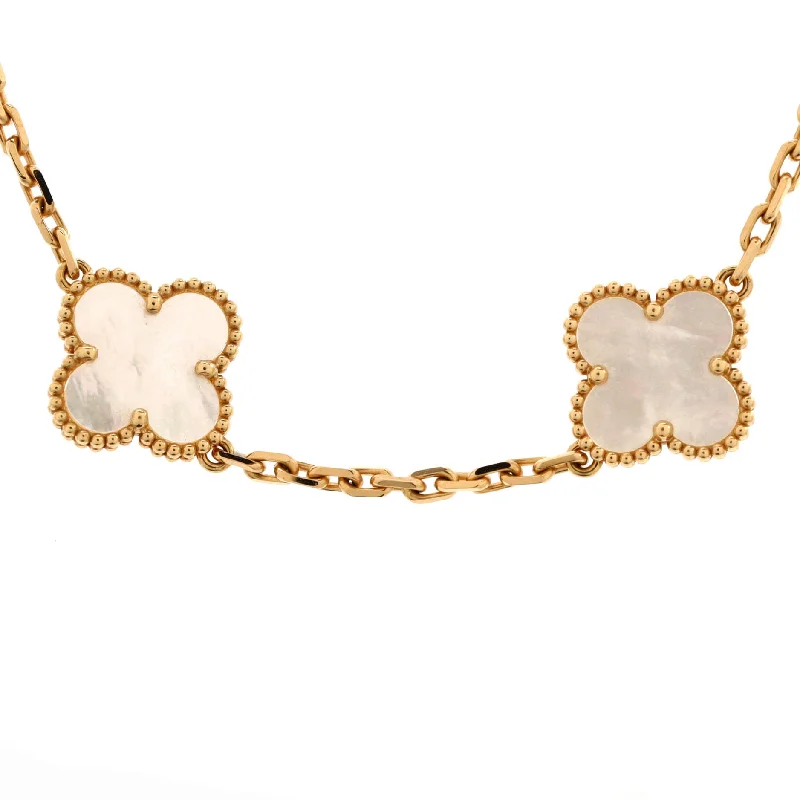 Elegant Necklaces And Bracelets At Limited-Time Offers Vintage Alhambra 10 Motifs Necklace 18K Yellow Gold and Mother of Pearl Elegant Necklaces And Bracelets At Limited-Time Offers Vintage Alhambra 10 Motifs Necklace 18K Yellow Gold and Mother of Pearl