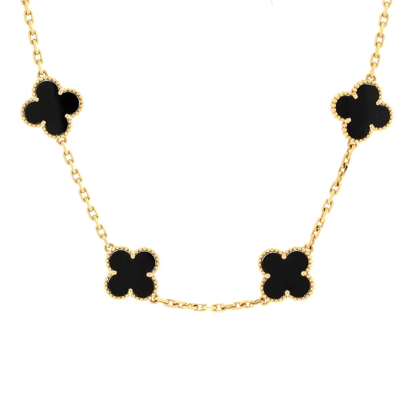 Sparkle For Less – Shop Our Limited-Time Jewelry Deals Vintage Alhambra 10 Motifs Necklace 18K Yellow Gold and Onyx Sparkle For Less – Shop Our Limited-Time Jewelry Deals Vintage Alhambra 10 Motifs Necklace 18K Yellow Gold and Onyx