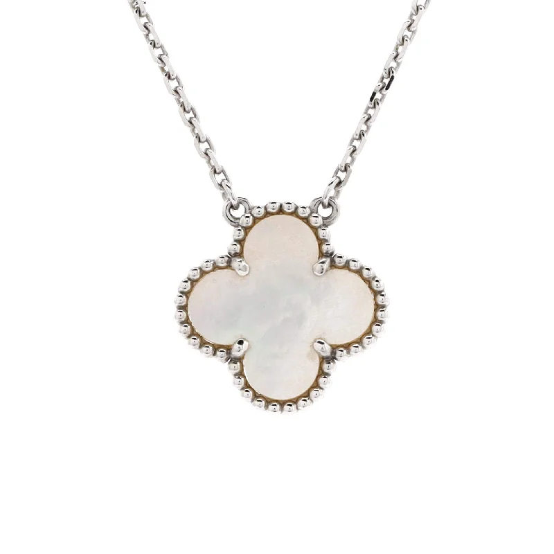Timeless Beauty, Unbeatable Deals – Jewelry Sale On Vintage Alhambra Pendant Necklace 18K White Gold and Mother of Pearl Timeless Beauty, Unbeatable Deals – Jewelry Sale On Vintage Alhambra Pendant Necklace 18K White Gold and Mother of Pearl