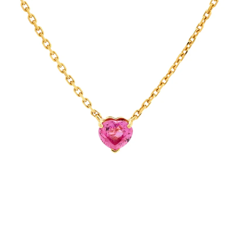 Classic And Modern Jewelry Styles On Sale Vintage Heart Necklace 18K Yellow Gold and Pink Sapphire Classic And Modern Jewelry Styles On Sale Vintage Heart Necklace 18K Yellow Gold and Pink Sapphire