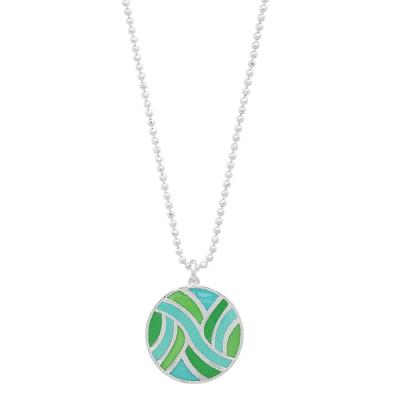 Fashion-Forward Geometric Jewelry For Contemporary Style Women's Large Round Enameled "swirl" Pendant Necklace In Sterling/turquoise Fashion-Forward Geometric Jewelry For Contemporary Style Women's Large Round Enameled "swirl" Pendant Necklace In Sterling/turquoise