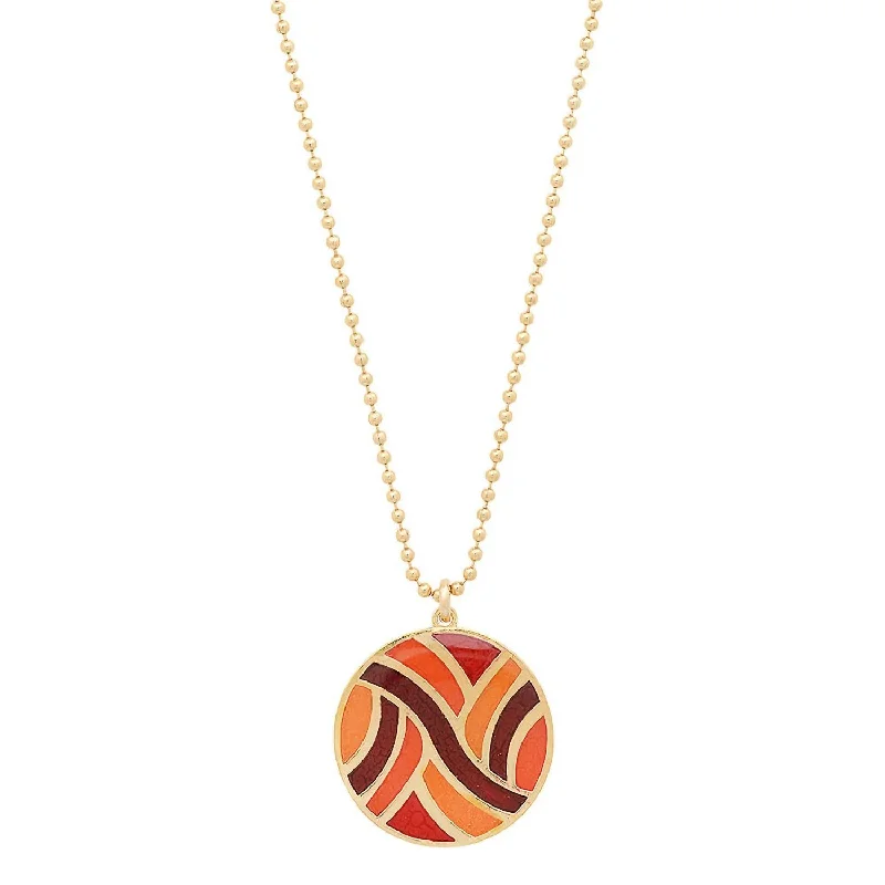Premium Diamond Jewelry For Unforgettable Moments Women's Large Round Enameled "swirl" Pendant Necklace In Vermeil/red Premium Diamond Jewelry For Unforgettable Moments Women's Large Round Enameled "swirl" Pendant Necklace In Vermeil/red