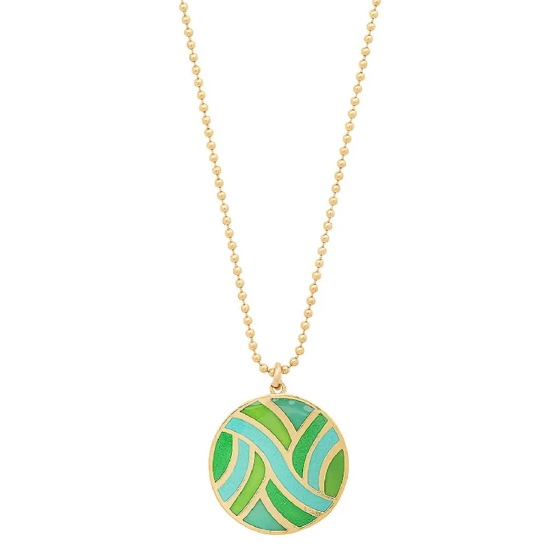 Versatile Layering Jewelry For Effortless Chic Women's Large Round Enameled "swirl" Pendant Necklace In Vermeil/turquoise Versatile Layering Jewelry For Effortless Chic Women's Large Round Enameled "swirl" Pendant Necklace In Vermeil/turquoise