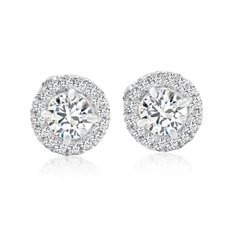 Luxury Jewelry Without The Luxury Price Tag 1/2 Ct Halo Diamond Studs 10K White Gold Push Back Luxury Jewelry Without The Luxury Price Tag 1/2 Ct Halo Diamond Studs 10K White Gold Push Back
