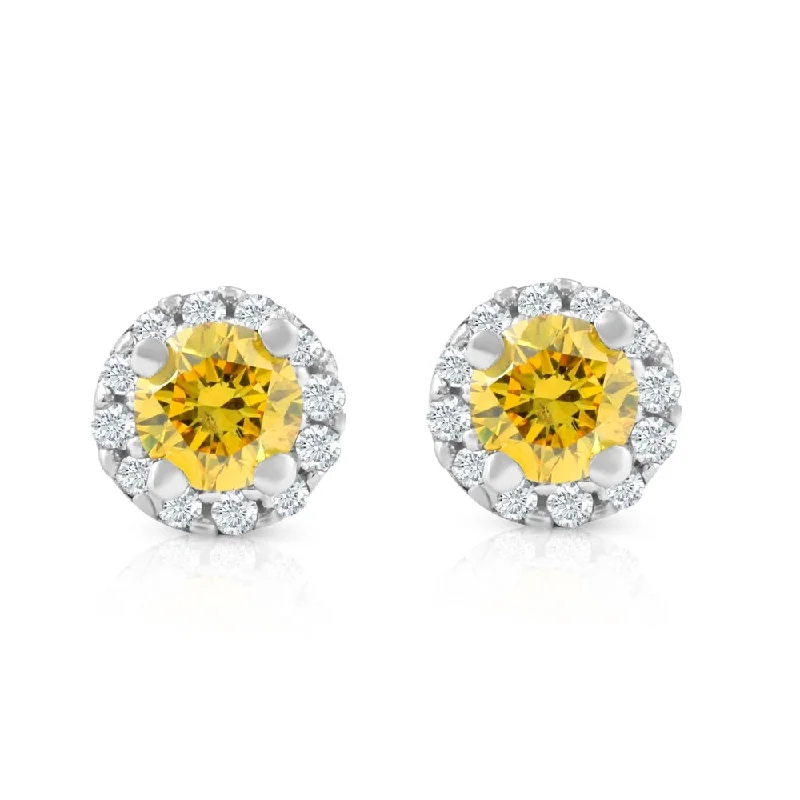 Once-A-Year Jewelry Deals – Shop Before They’Re Gone 1/4 Ct Halo Fancy Yellow Lab Grown Diamond Studs 10K White Gold