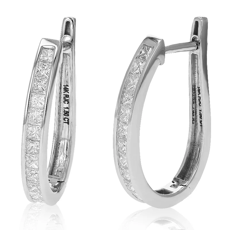 Flash Sale On Elegant Jewelry – Don't Miss Out 1.50 cttw Princess Cut Diamond Hoop Earrings 14K White Gold Channel Set 1 Inch Flash Sale On Elegant Jewelry – Don't Miss Out 1.50 cttw Princess Cut Diamond Hoop Earrings 14K White Gold Channel Set 1 Inch