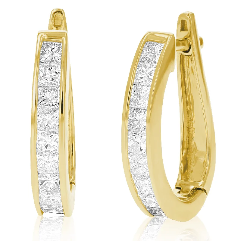 Seasonal Jewelry Clearance – Best Styles At The Lowest Prices 1.50 cttw Princess Diamond Hoop Earrings 14K Yellow Gold Channel Set 3/4 Inch Seasonal Jewelry Clearance – Best Styles At The Lowest Prices 1.50 cttw Princess Diamond Hoop Earrings 14K Yellow Gold Channel Set 3/4 Inch