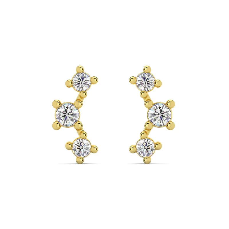 Timeless Jewelry At Special Discount Rates 1/5Ct TW 3-Stone Diamond Crawler Earrings 14k Gold Studs Lab Grown 1/3" Tall Timeless Jewelry At Special Discount Rates 1/5Ct TW 3-Stone Diamond Crawler Earrings 14k Gold Studs Lab Grown 1/3" Tall