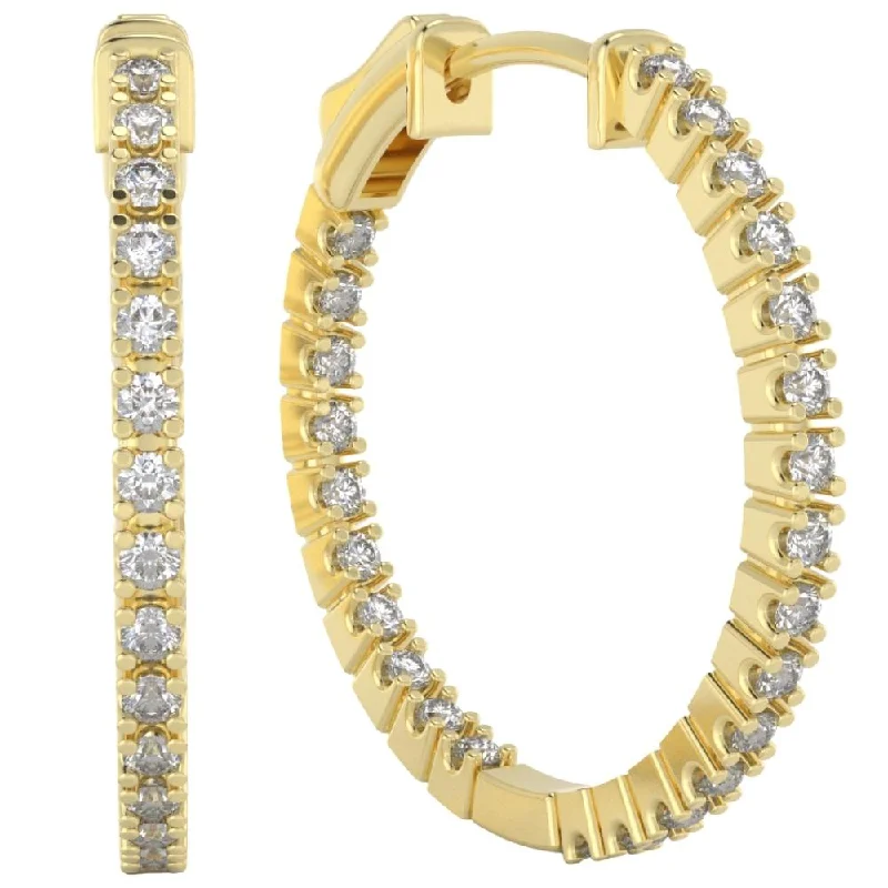 Jewelry Clearance Sale – Final Reductions 1 Ct Diamond Inside Outside Hoops Lab Grown Earrings Yellow Gold 1"Tall