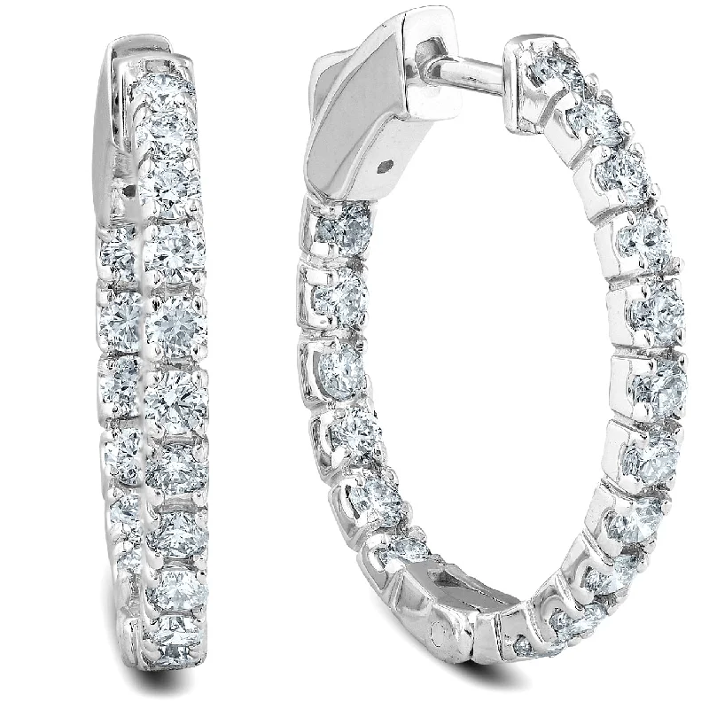 Shop Fine Jewelry With Amazing Deals 1 Ct TW Diamond Hoops Women's Inside Outside Earrings 1" Tall 14k Gold
