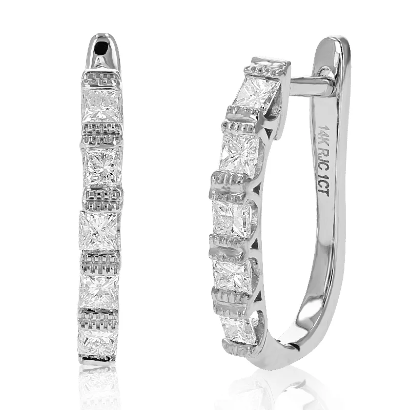 Affordable Luxury Jewelry – Style At A Great Price 1 cttw Princess Diamond Hoop Earrings 14K White Gold Milgrain Prong Set 3/4 Inch Affordable Luxury Jewelry – Style At A Great Price 1 cttw Princess Diamond Hoop Earrings 14K White Gold Milgrain Prong Set 3/4 Inch