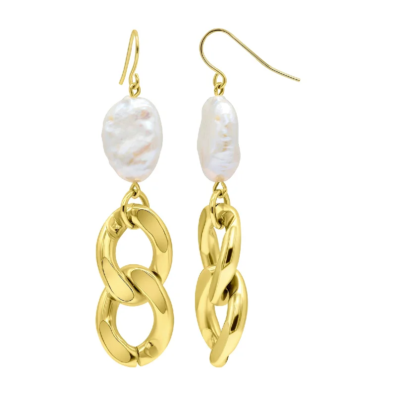Exclusive Jewelry Sale – Shine For Less 14K Gold Plated Freshwater Pearl Curb Chain Earrings Exclusive Jewelry Sale – Shine For Less 14K Gold Plated Freshwater Pearl Curb Chain Earrings