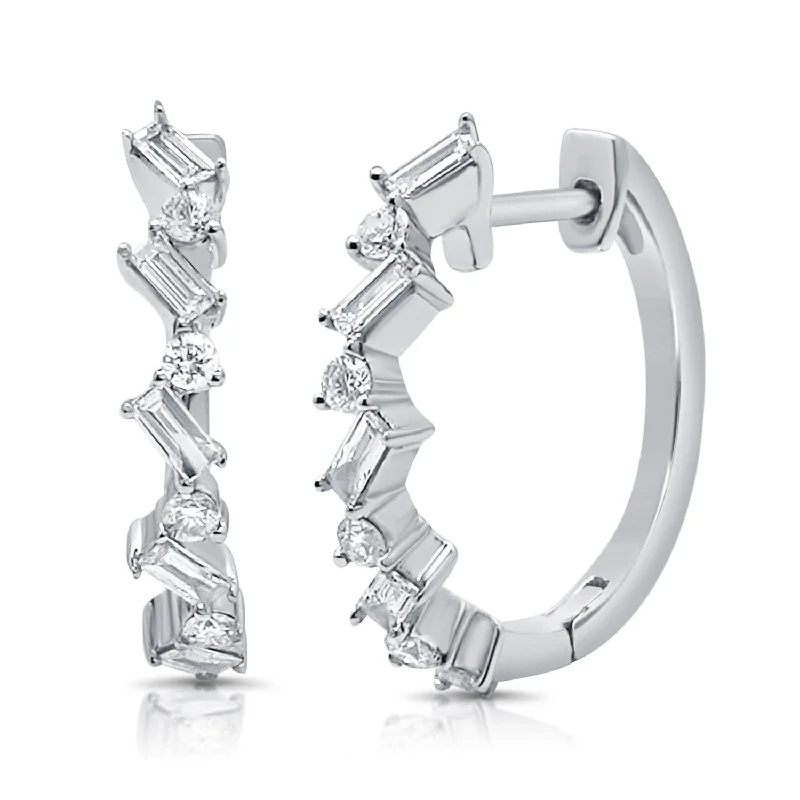 Big Discounts On Elegant Jewelry Collections 14k WG 2.34 GR HUGGIE EARRINGS 10BAGGETT DIAMONDS 0.32C 8 ROUND DIAMONDS0.15C
