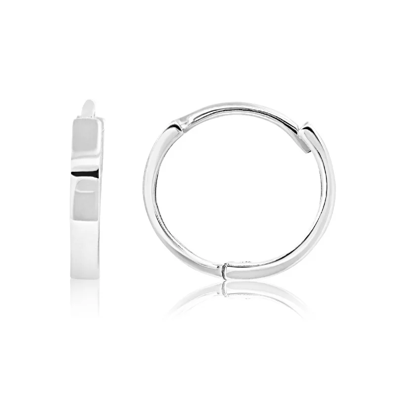 Discounted Luxury Jewelry – Shine Without The Splurge 14K White Gold 10mm Flat Style Huggie Hoop Earrings with Hidden Post Hinged Closure Discounted Luxury Jewelry – Shine Without The Splurge 14K White Gold 10mm Flat Style Huggie Hoop Earrings with Hidden Post Hinged Closure