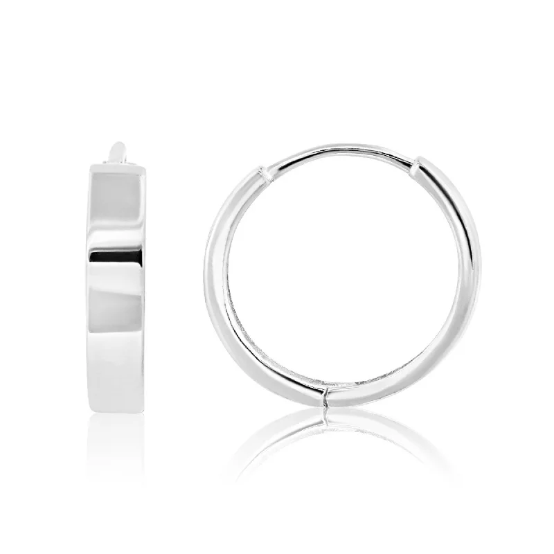 Modern Jewelry At Exclusive Discounts – Shop Today 14K White Gold 12mm Flat Style Huggie Hoop Earrings with Hidden Post Hinged Closure Modern Jewelry At Exclusive Discounts – Shop Today 14K White Gold 12mm Flat Style Huggie Hoop Earrings with Hidden Post Hinged Closure