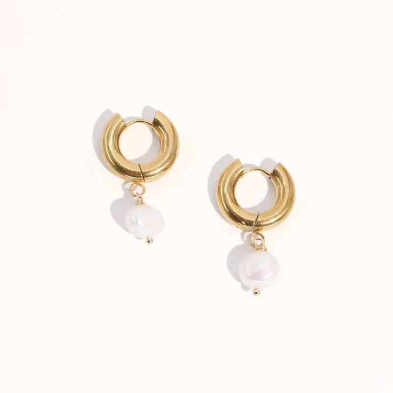 Exclusive Jewelry Sale – Grab Timeless Pieces Now 18K Gold Plated Chunky Stainless Steel with Pearl earrings - Leah Earrings