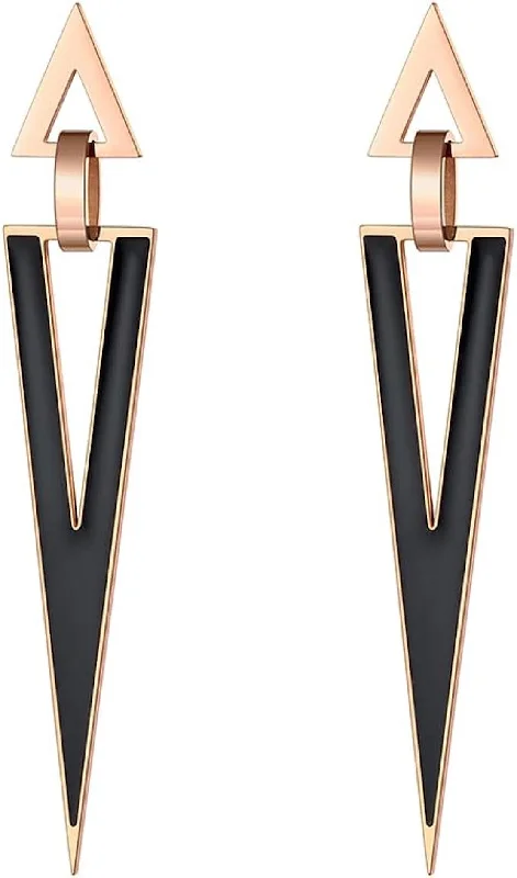 Classic And Modern Jewelry Styles On Sale 18K Rose Gold Black Geometric Drop Earrings Classic And Modern Jewelry Styles On Sale 18K Rose Gold Black Geometric Drop Earrings