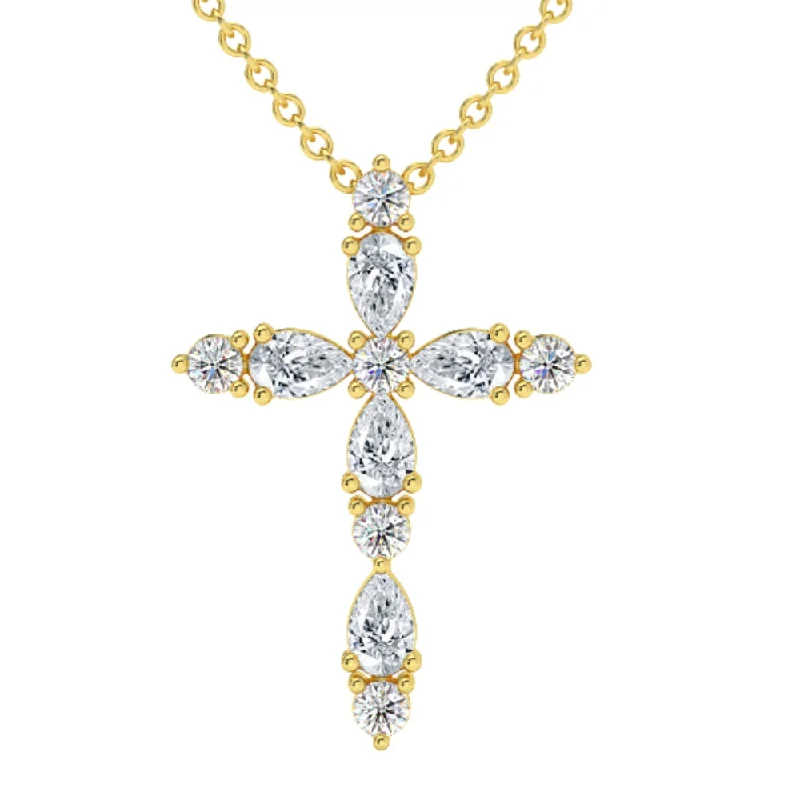 Special Sale On Handcrafted Jewelry – Shop Today 3/4Ct Diamond Cross Round & Pear Shape 14k Gold Necklace Lab Grown 1" Tall Special Sale On Handcrafted Jewelry – Shop Today 3/4Ct Diamond Cross Round & Pear Shape 14k Gold Necklace Lab Grown 1" Tall