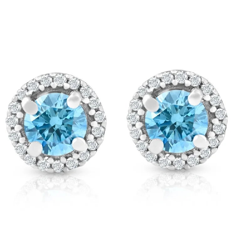 Dazzle With Discounts – Shop Jewelry On Sale 5/8 Ct Halo Blue Lab Grown Diamond Studs 10K White Gold Earrings