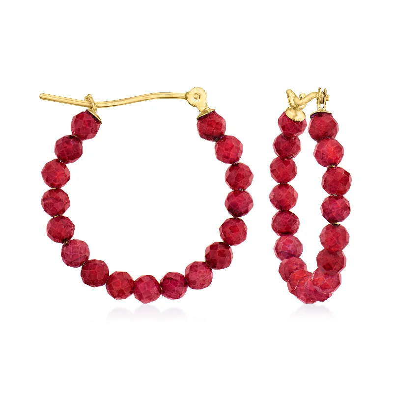The Ultimate Jewelry Sale – Shop Premium Styles Canaria Ruby Bead Hoop Earrings in 10kt Yellow Gold The Ultimate Jewelry Sale – Shop Premium Styles Canaria Ruby Bead Hoop Earrings in 10kt Yellow Gold
