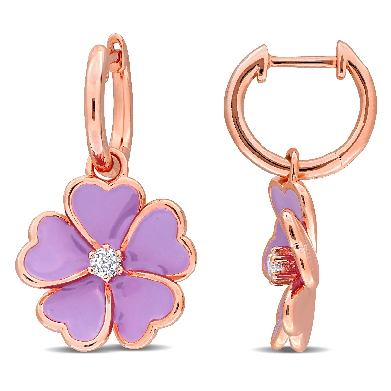 Sparkle More For Less – Jewelry Sale Happening Now Mimi & Max 1/6ct TGW White Topaz Purple Enamel Plated Flower Hoop Earrings Rose Silver Sparkle More For Less – Jewelry Sale Happening Now Mimi & Max 1/6ct TGW White Topaz Purple Enamel Plated Flower Hoop Earrings Rose Silver