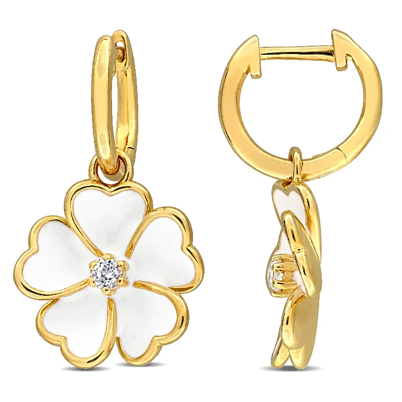 Shop Fine Jewelry With Exclusive Savings Mimi & Max 1/6ct TGW White Topaz White Enamel Plated Flower Hoop Earrings Yellow Silver Shop Fine Jewelry With Exclusive Savings Mimi & Max 1/6ct TGW White Topaz White Enamel Plated Flower Hoop Earrings Yellow Silver