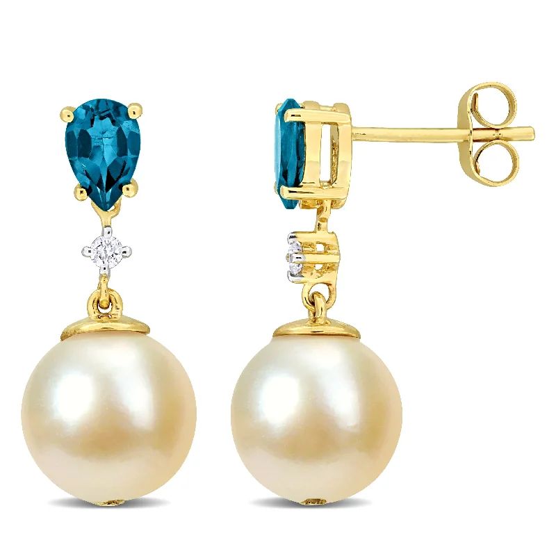 Premium Diamond Jewelry At Once-In-A-Lifetime Discounts Mimi & Max 8.5-9.0mm Golden South Sea Cultured Pearl Diamond Accent Drop Earrings with Blue Topaz in 14k Yellow Gold Premium Diamond Jewelry At Once-In-A-Lifetime Discounts Mimi & Max 8.5-9.0mm Golden South Sea Cultured Pearl Diamond Accent Drop Earrings with Blue Topaz in 14k Yellow Gold