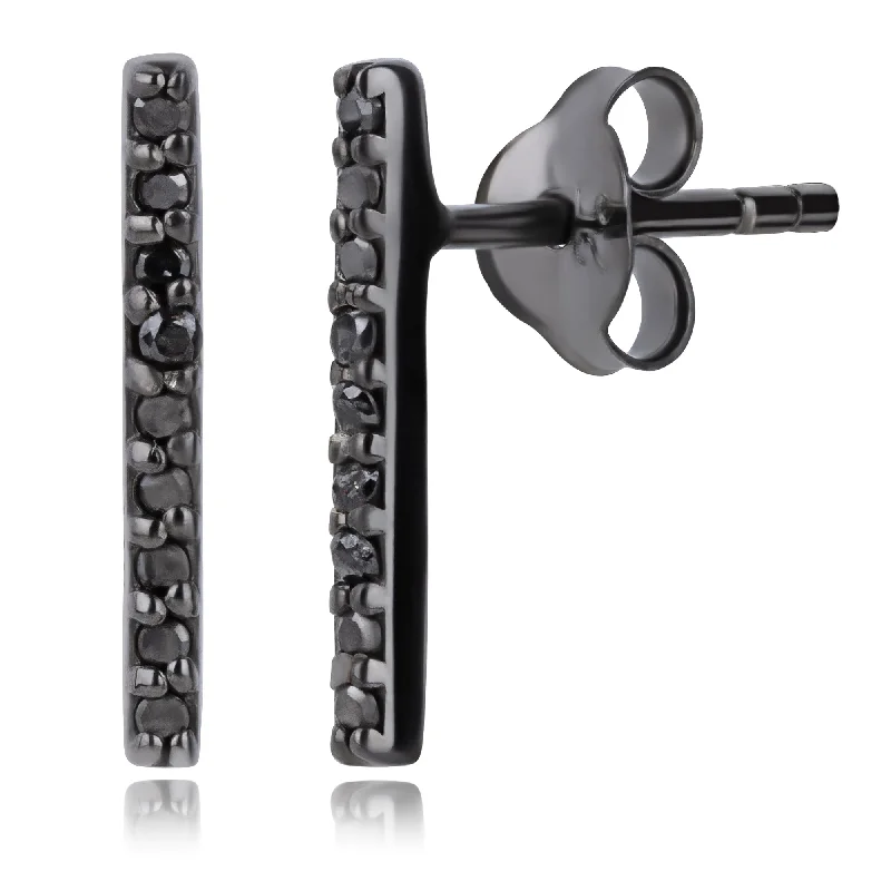 Affordable Luxury Jewelry For Every Occasion Real Black Diamond Bar Earrings in Sterling Silver Affordable Luxury Jewelry For Every Occasion Real Black Diamond Bar Earrings in Sterling Silver
