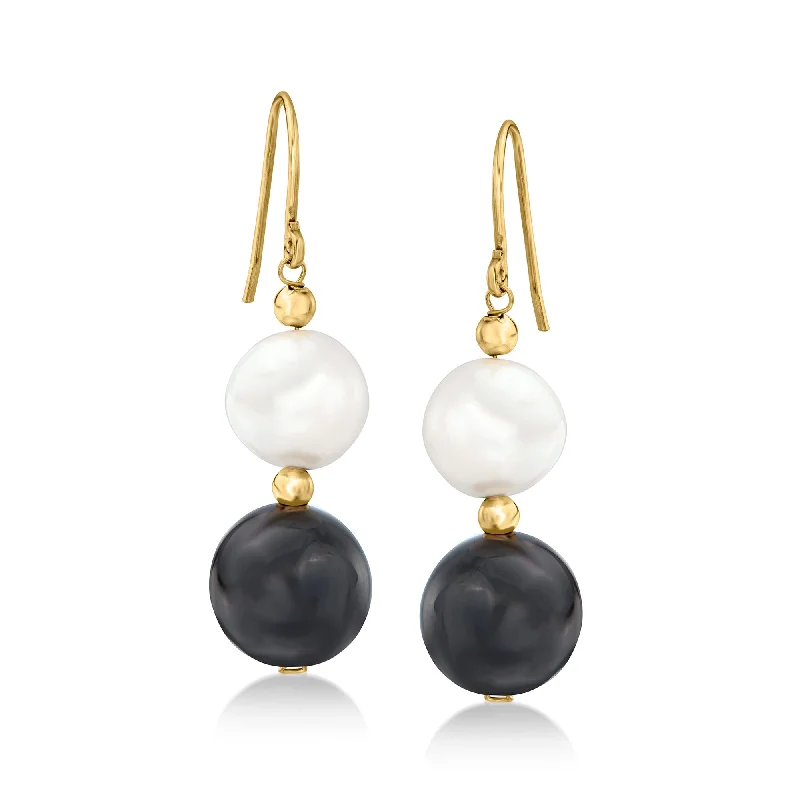 Elevate Your Outfit With Discounted Statement Jewelry Ross-Simons 12mm Onyx Bead and 11-11.5mm Cultured Pearl Drop Earrings in 14kt Yellow Gold Elevate Your Outfit With Discounted Statement Jewelry Ross-Simons 12mm Onyx Bead and 11-11.5mm Cultured Pearl Drop Earrings in 14kt Yellow Gold