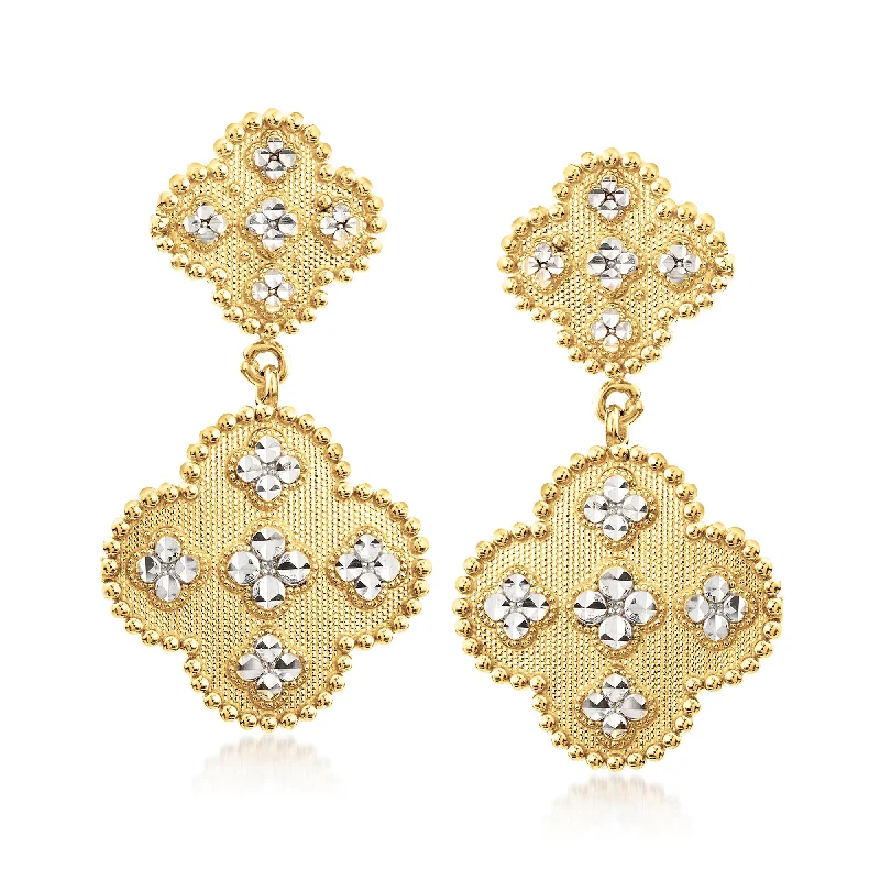 Affordable Gold-Plated Jewelry For Modern Fashion Ross-Simons 14kt 2-Tone Gold Clover Drop Earrings Affordable Gold-Plated Jewelry For Modern Fashion Ross-Simons 14kt 2-Tone Gold Clover Drop Earrings