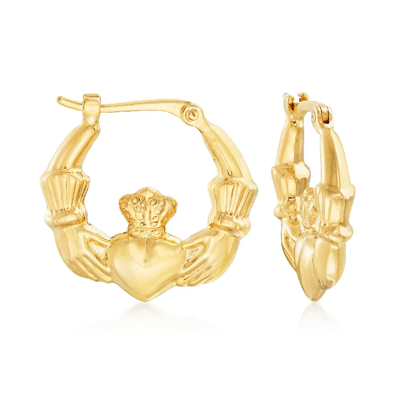 Everyday Jewelry Essentials Now On Sale Ross-Simons 14kt Yellow Gold Claddagh Hoop Earrings Everyday Jewelry Essentials Now On Sale Ross-Simons 14kt Yellow Gold Claddagh Hoop Earrings