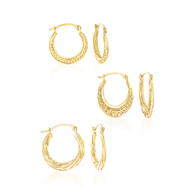 The Perfect Jewelry Piece At The Perfect Discount Ross-Simons 14kt Yellow Gold Jewelry Set: 3 Pairs Of Hoop Earrings The Perfect Jewelry Piece At The Perfect Discount Ross-Simons 14kt Yellow Gold Jewelry Set: 3 Pairs Of Hoop Earrings