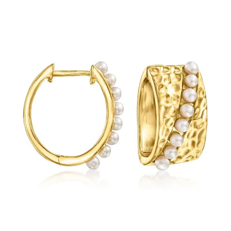 Classic And Modern Jewelry Styles On Sale Ross-Simons 2-2.5mm Cultured Pearl Stripe Hoop Earrings in 18kt Gold Over Sterling Classic And Modern Jewelry Styles On Sale Ross-Simons 2-2.5mm Cultured Pearl Stripe Hoop Earrings in 18kt Gold Over Sterling
