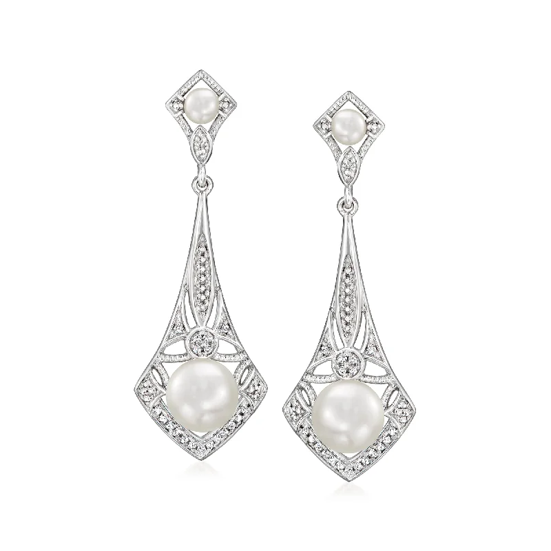 Shop Jewelry That Shines Without The High Price Ross-Simons 3.5-7.5mm Cultured Pearl and . Diamond Vintage-Style Drop Earrings in Sterling Silver Shop Jewelry That Shines Without The High Price Ross-Simons 3.5-7.5mm Cultured Pearl and . Diamond Vintage-Style Drop Earrings in Sterling Silver