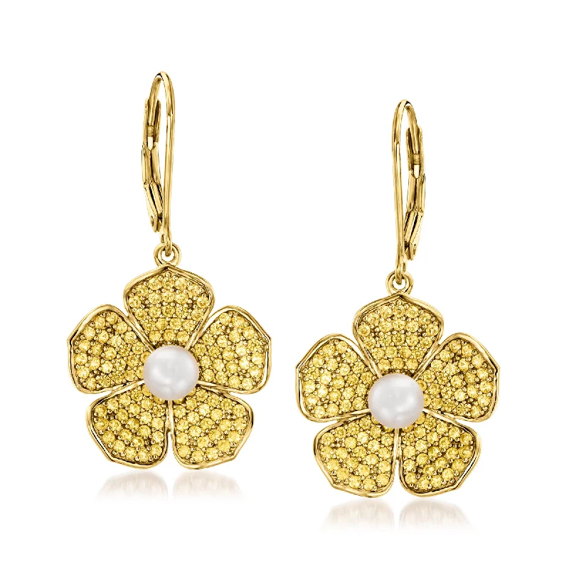 Shop Fine Jewelry With Amazing Deals Ross-Simons 5-5.5mm Cultured Pearl and Yellow Sapphire Flower Drop Earrings in 18kt Gold Over Sterling Shop Fine Jewelry With Amazing Deals Ross-Simons 5-5.5mm Cultured Pearl and Yellow Sapphire Flower Drop Earrings in 18kt Gold Over Sterling