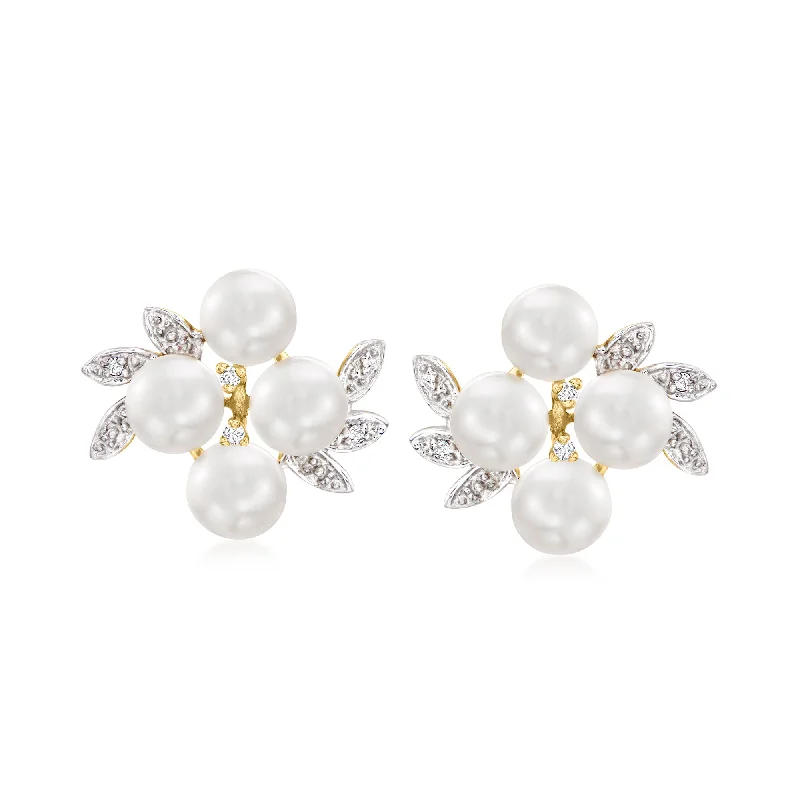 Personalized Engraved Jewelry For Meaningful Gifts Ross-Simons 5.5-6mm Cultured Pearl Cluster Earrings With Diamond Accents in 14kt Yellow Gold Personalized Engraved Jewelry For Meaningful Gifts Ross-Simons 5.5-6mm Cultured Pearl Cluster Earrings With Diamond Accents in 14kt Yellow Gold