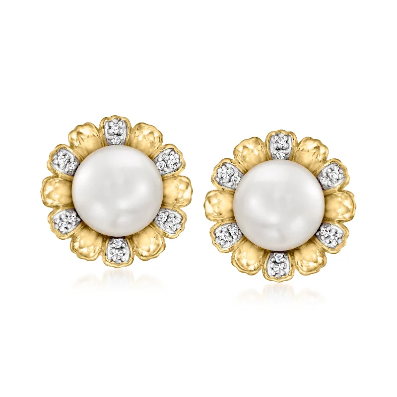 Grab Stylish Jewelry Before The Sale Ends Ross-Simons 7.5-8mm Cultured Pearl Flower Earrings With Diamond Accents in 18kt Gold Over Sterling Grab Stylish Jewelry Before The Sale Ends Ross-Simons 7.5-8mm Cultured Pearl Flower Earrings With Diamond Accents in 18kt Gold Over Sterling