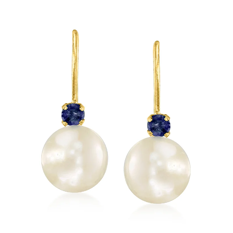 Your Dream Jewelry At Dream Prices Ross-Simons 7-7.5mm Cultured Pearl Drop Earrings With . Sapphires in 14kt Yellow Gold Your Dream Jewelry At Dream Prices Ross-Simons 7-7.5mm Cultured Pearl Drop Earrings With . Sapphires in 14kt Yellow Gold