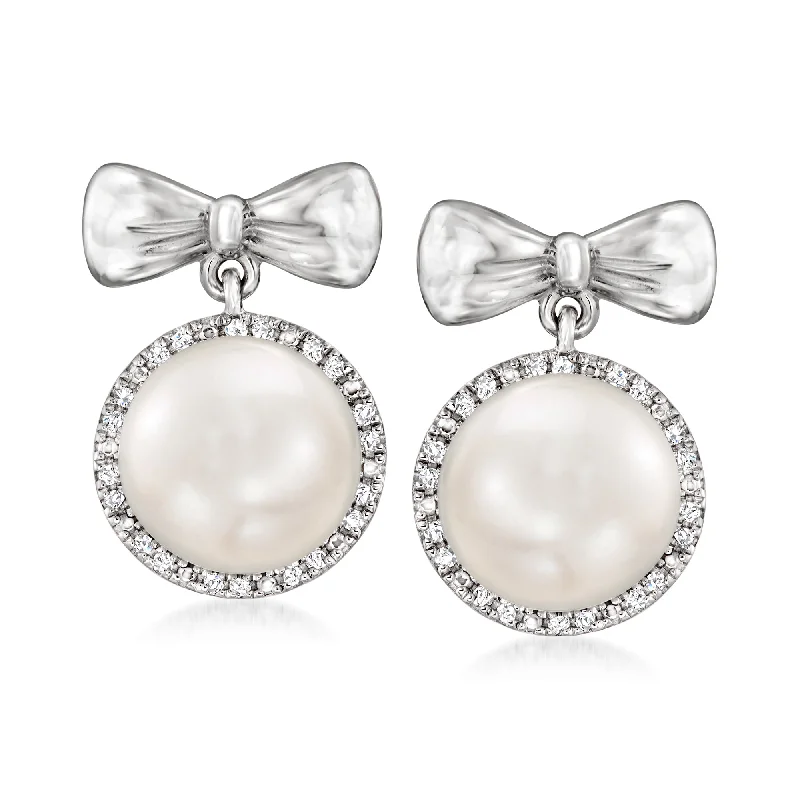 Timeless Elegance Now At Special Discounts Ross-Simons 8.5-9mm Cultured Pearl and . Diamond Bow Drop Earrings in Sterling Silver Timeless Elegance Now At Special Discounts Ross-Simons 8.5-9mm Cultured Pearl and . Diamond Bow Drop Earrings in Sterling Silver