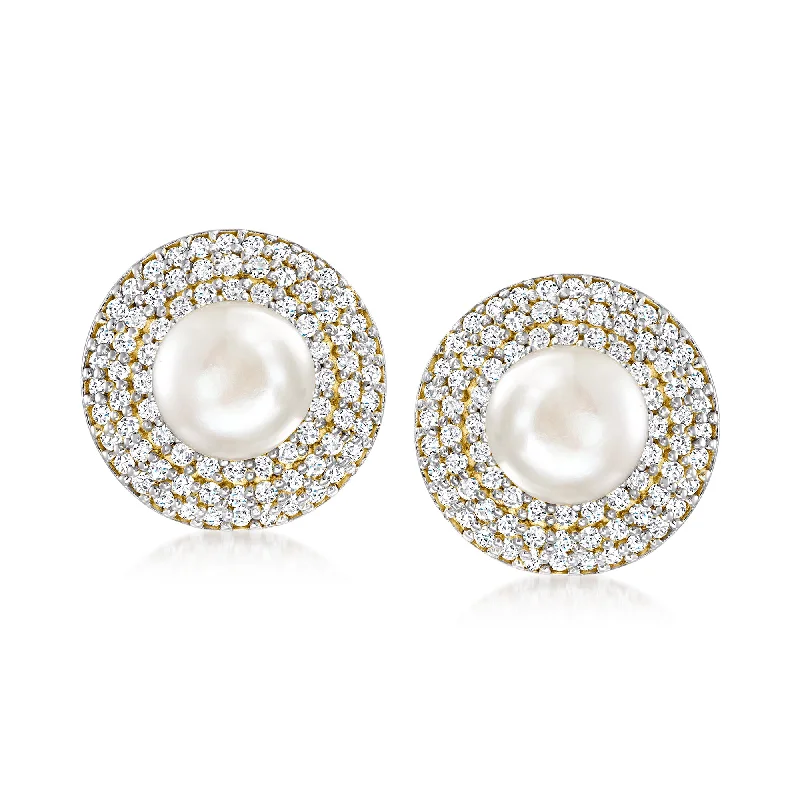 Limited-Stock Jewelry Clearance – Grab Your Favorites Now Ross-Simons 8mm Cultured Pearl and White Topaz Earrings in 18kt Gold Over Sterling Limited-Stock Jewelry Clearance – Grab Your Favorites Now Ross-Simons 8mm Cultured Pearl and White Topaz Earrings in 18kt Gold Over Sterling