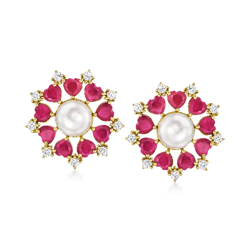 Clearance Sale On High-End Jewelry Collections Ross-Simons 9.5-10mm Cultured Pearl and Ruby Earrings With White Topaz in 18kt Gold Over Sterling Clearance Sale On High-End Jewelry Collections Ross-Simons 9.5-10mm Cultured Pearl and Ruby Earrings With White Topaz in 18kt Gold Over Sterling