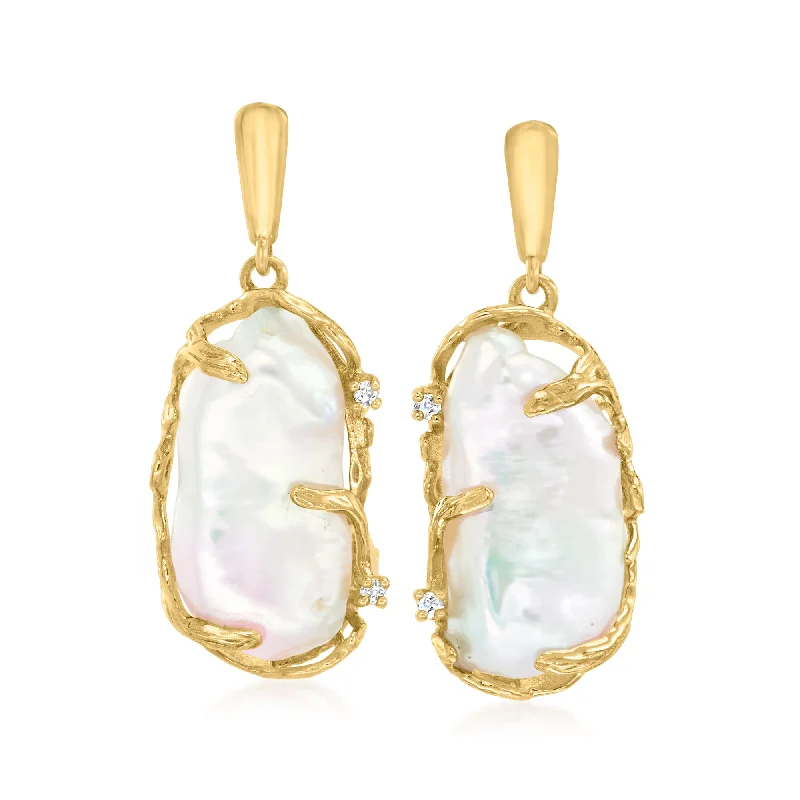 Timeless Beauty, Unbeatable Deals – Jewelry Sale On Ross-Simons 9x21mm Cultured Baroque Pearl Drop Earrings With Diamond Accents in 14kt Yellow Gold Timeless Beauty, Unbeatable Deals – Jewelry Sale On Ross-Simons 9x21mm Cultured Baroque Pearl Drop Earrings With Diamond Accents in 14kt Yellow Gold