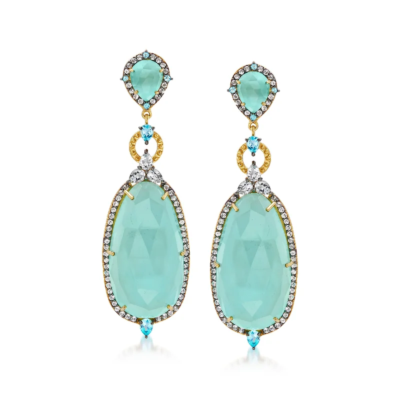 Jewelry Flash Sale – Stylish Designs At Unbeatable Rates Ross-Simons Aqua Chalcedony and Blue and White Topaz Drop Earrings in 18kt Gold Over Sterling