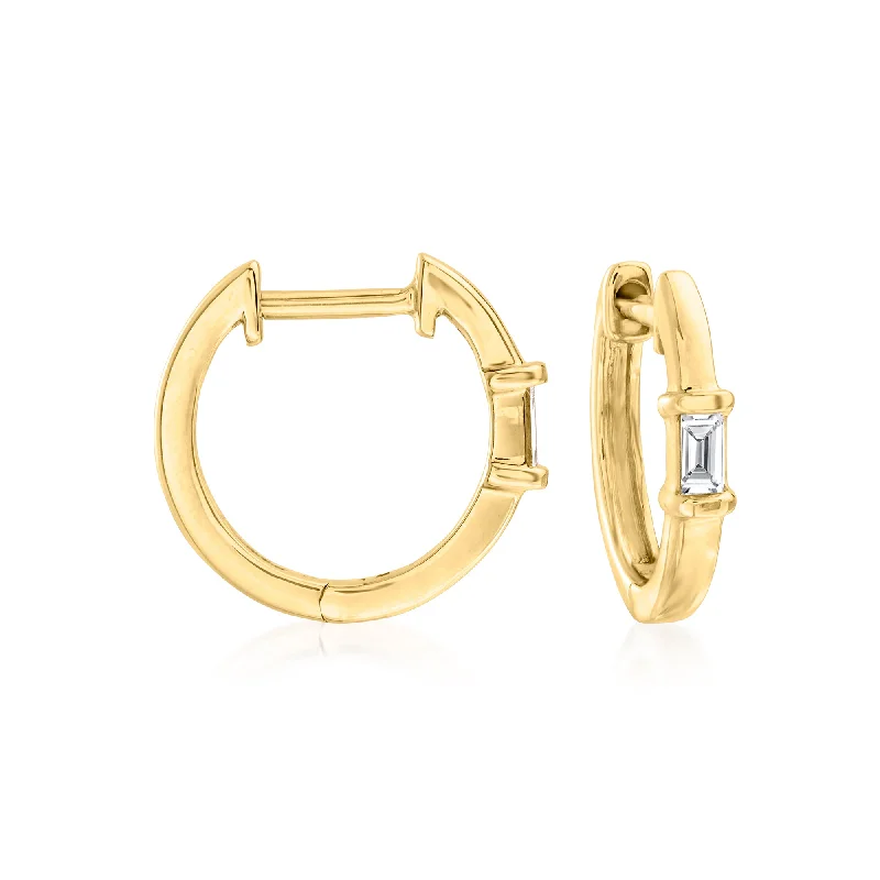Flash Sale On Stunning Jewelry – Don't Miss Out Ross-Simons Baguette Diamond-Accented Huggie Hoop Earrings in 14kt Yellow Gold Flash Sale On Stunning Jewelry – Don't Miss Out Ross-Simons Baguette Diamond-Accented Huggie Hoop Earrings in 14kt Yellow Gold