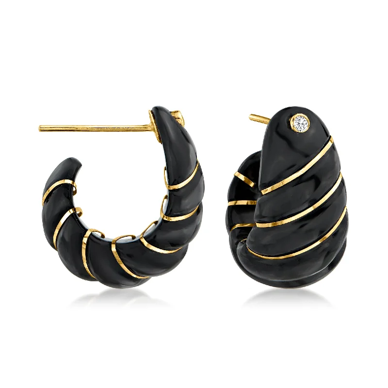Last Chance To Grab Your Favorite Jewelry At A Discount Ross-Simons Black Jade and . White Topaz J-Hoop Earrings With 14kt Yellow Gold Last Chance To Grab Your Favorite Jewelry At A Discount Ross-Simons Black Jade and . White Topaz J-Hoop Earrings With 14kt Yellow Gold